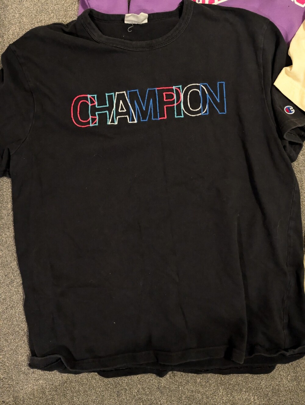 VTG Champion Black Tee with Embroidered Logo